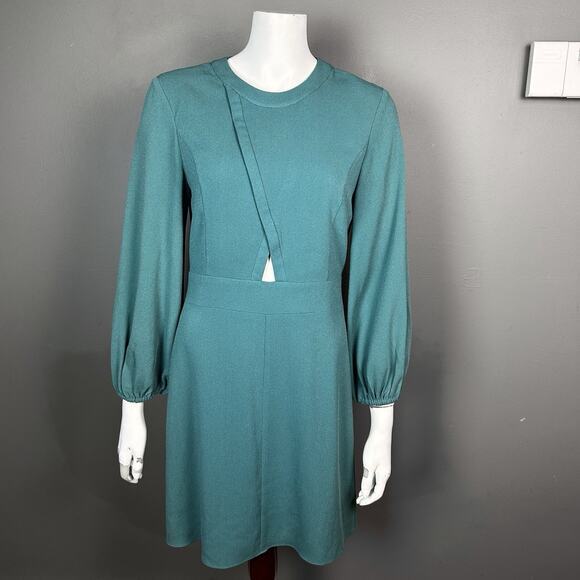 Tibi Dress‎ Size 6 Savana Cutout Crepe Mini Long Sleeve Cypella Teal Green - Picture 2 of 12